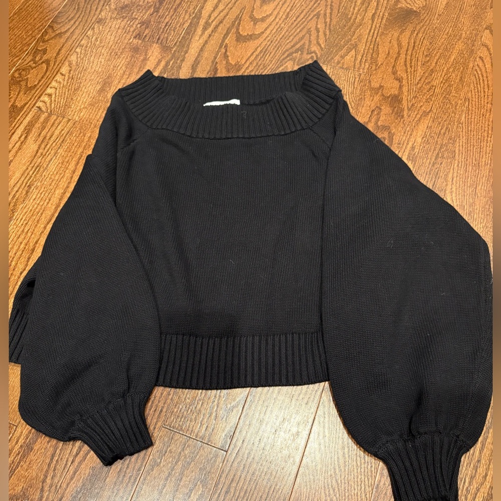 WeWoreWhat Black Off Shoulder summer cotton knit stitch sweater - size XS